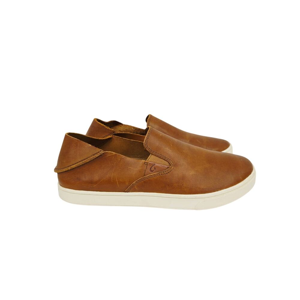 OluKai Pehuea Women's Slip On Leather Shoes Brown 9
